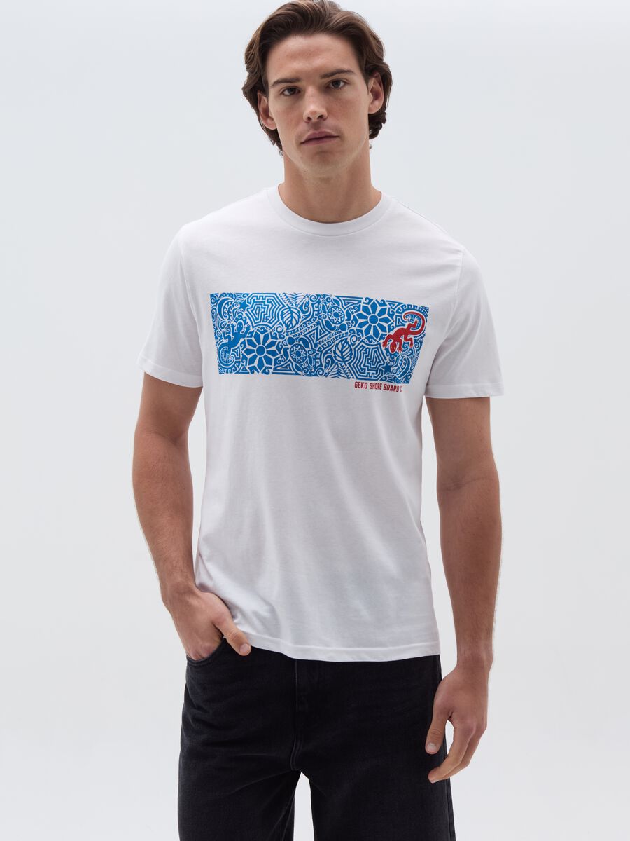 T-shirt in cotone con stampa geco_0