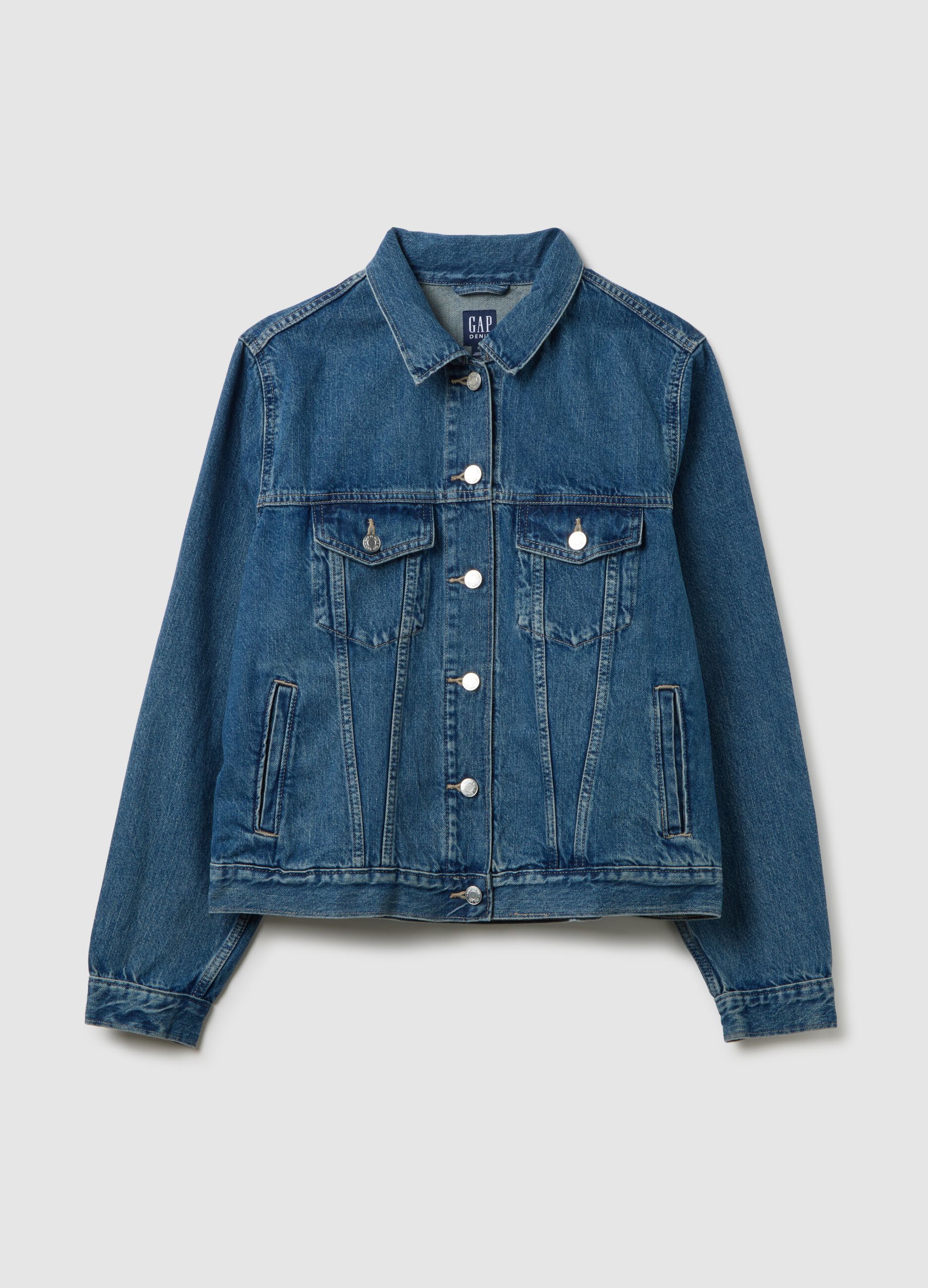 Short jacket in acid wash denim