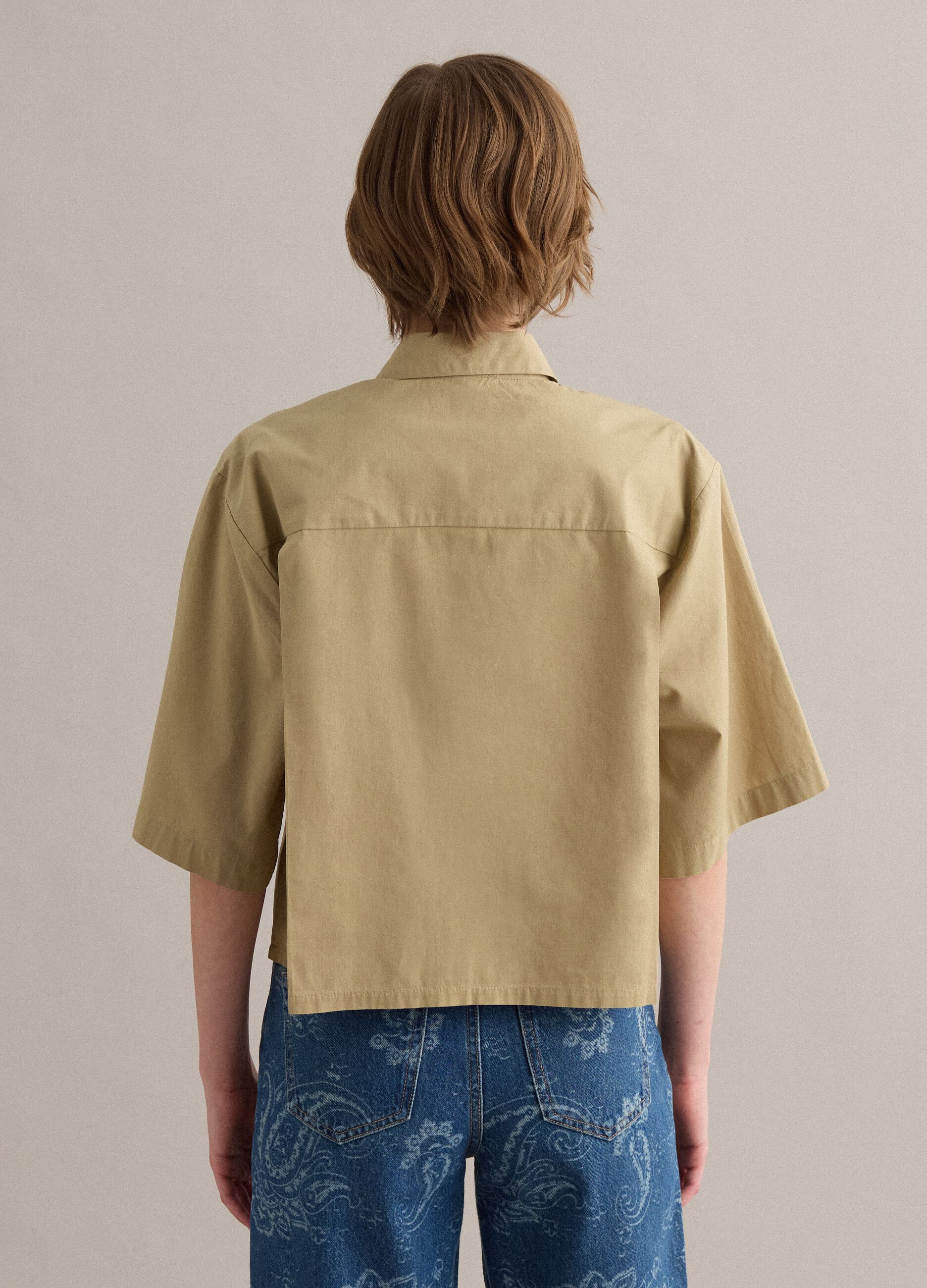 Beiges Hemd aus reiner Baumwolle mit Brusttasche, Oversize-Fit