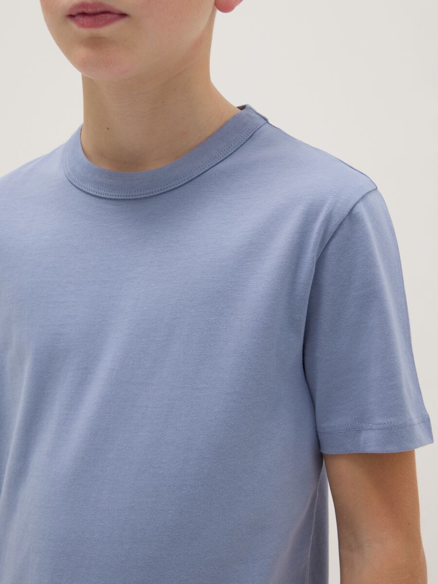 Boys' light blue crew neck T-shirt in pure cotton over fit_2
