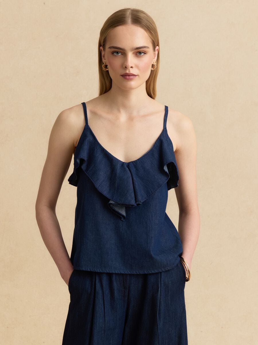 Blue pure cotton top with ruffle_1