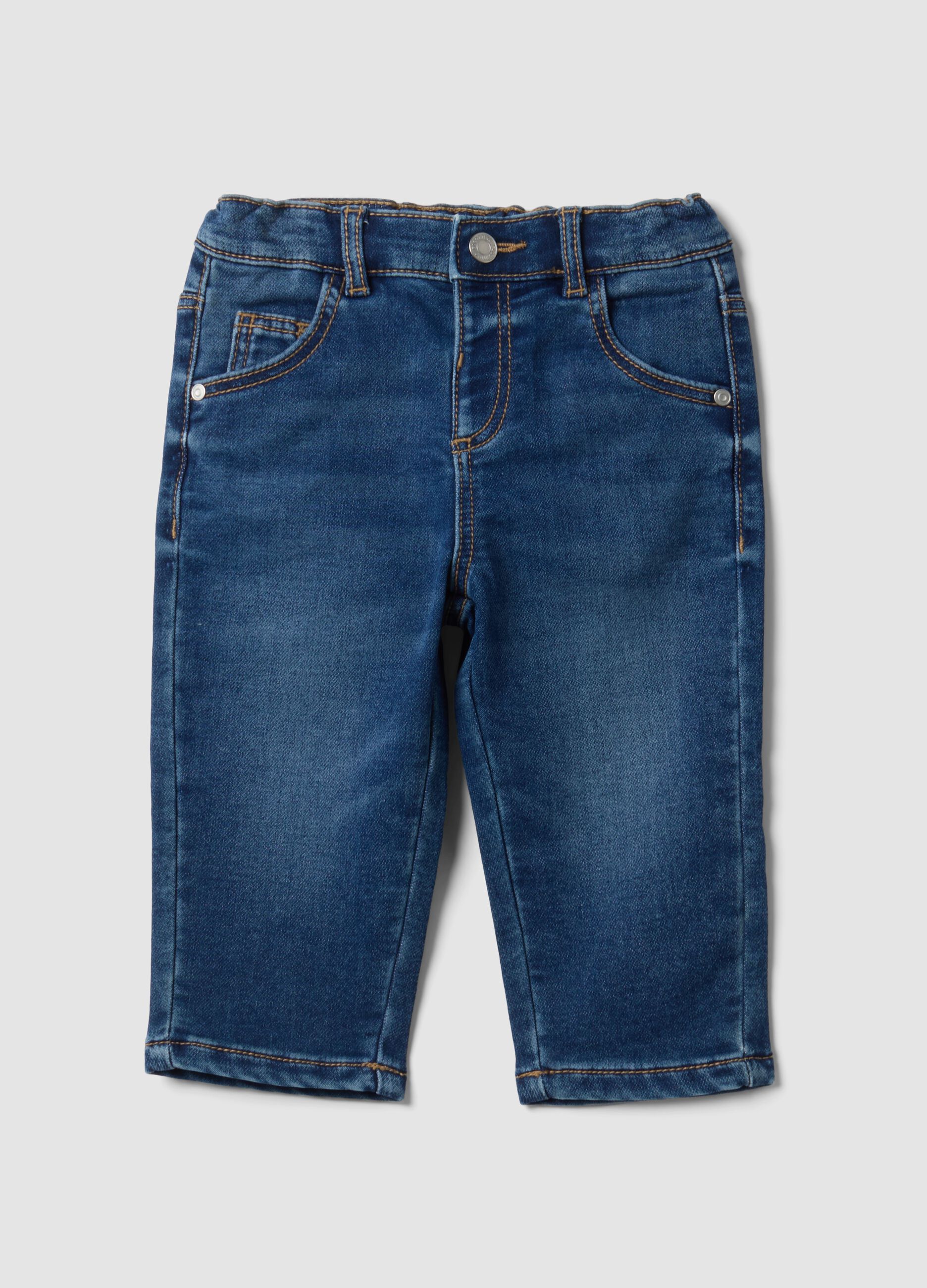 Jeans denim blu scuro in cotone elasticizzato regular fit per bimbo