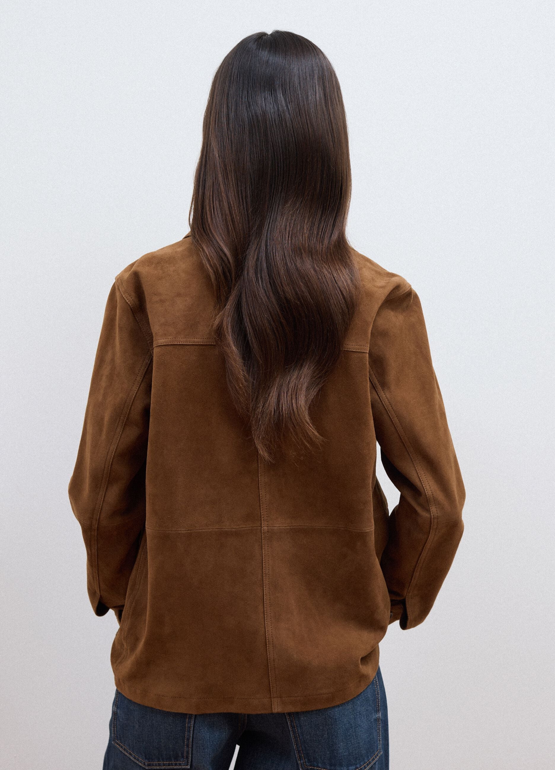 Brown genuine leather jacket in regular fit
