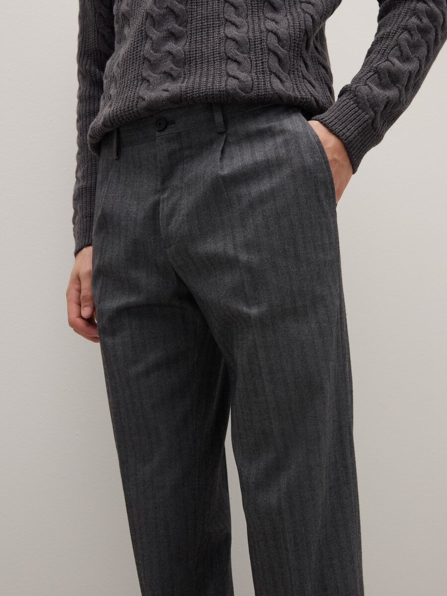 Grey Slim Fit Cotton Blend Trousers_4
