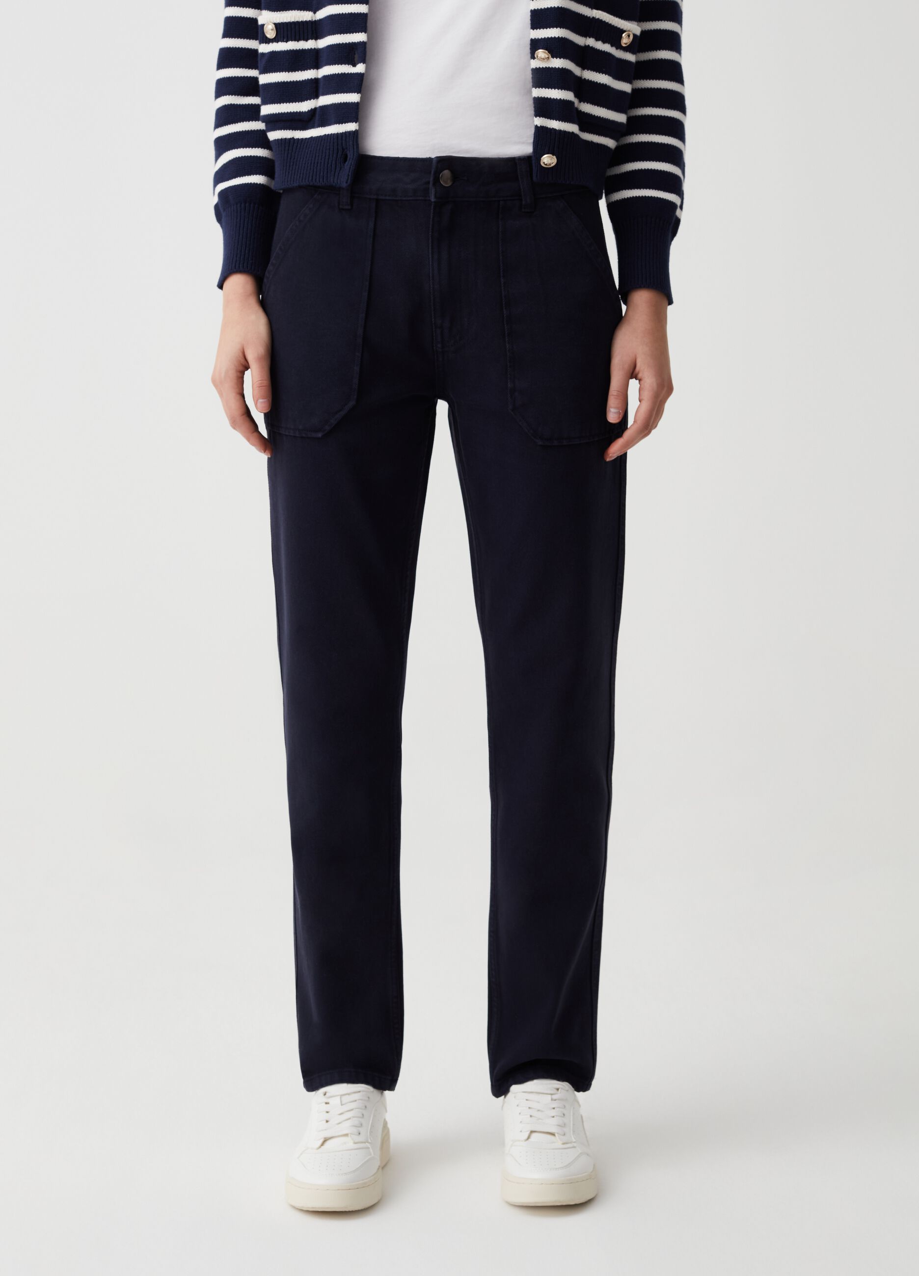 Straight-fit, cotton trousers