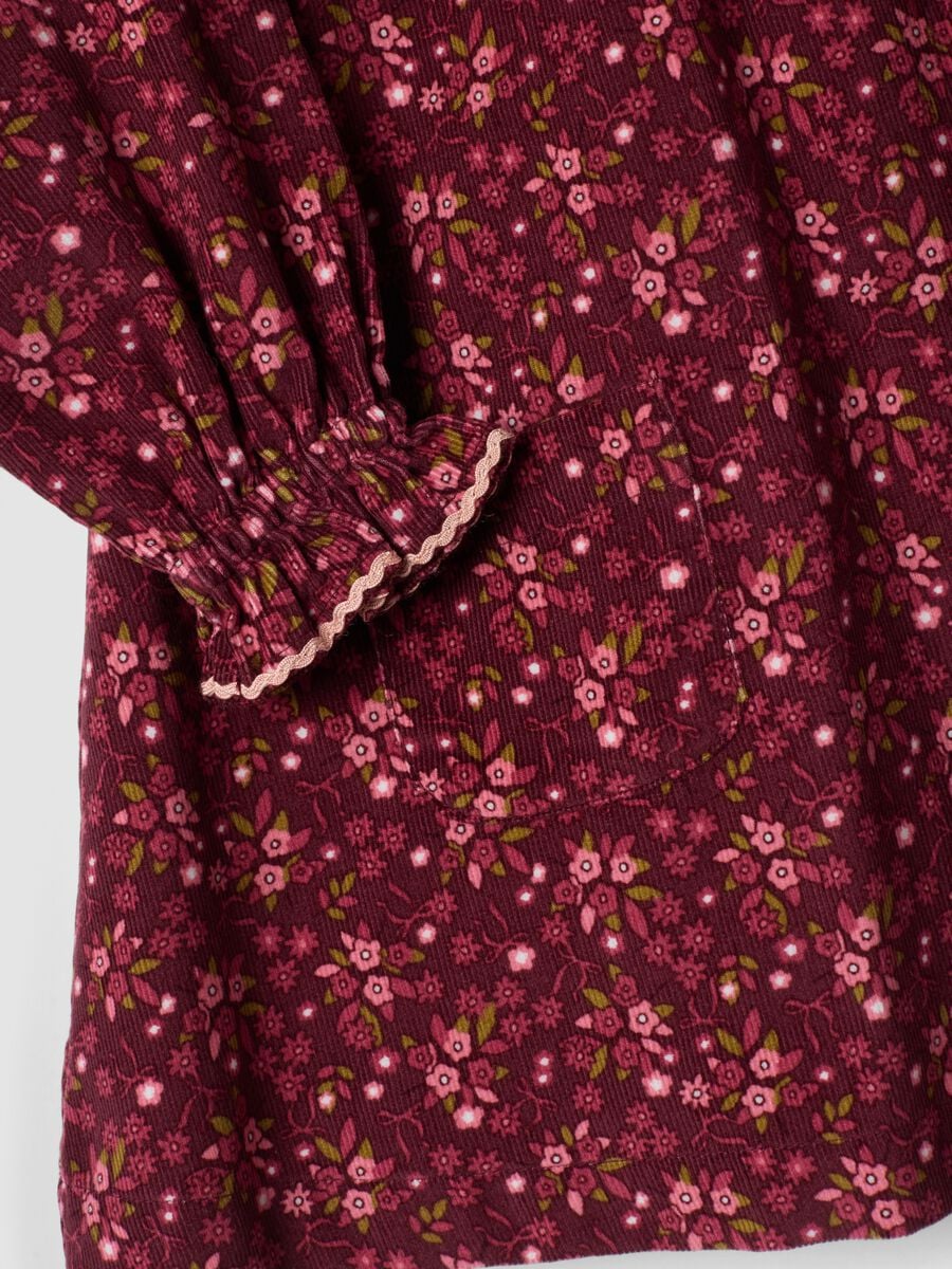 Robe col rond rouge bordeaux en pur coton &agrave; fleurs, coupe regular_2
