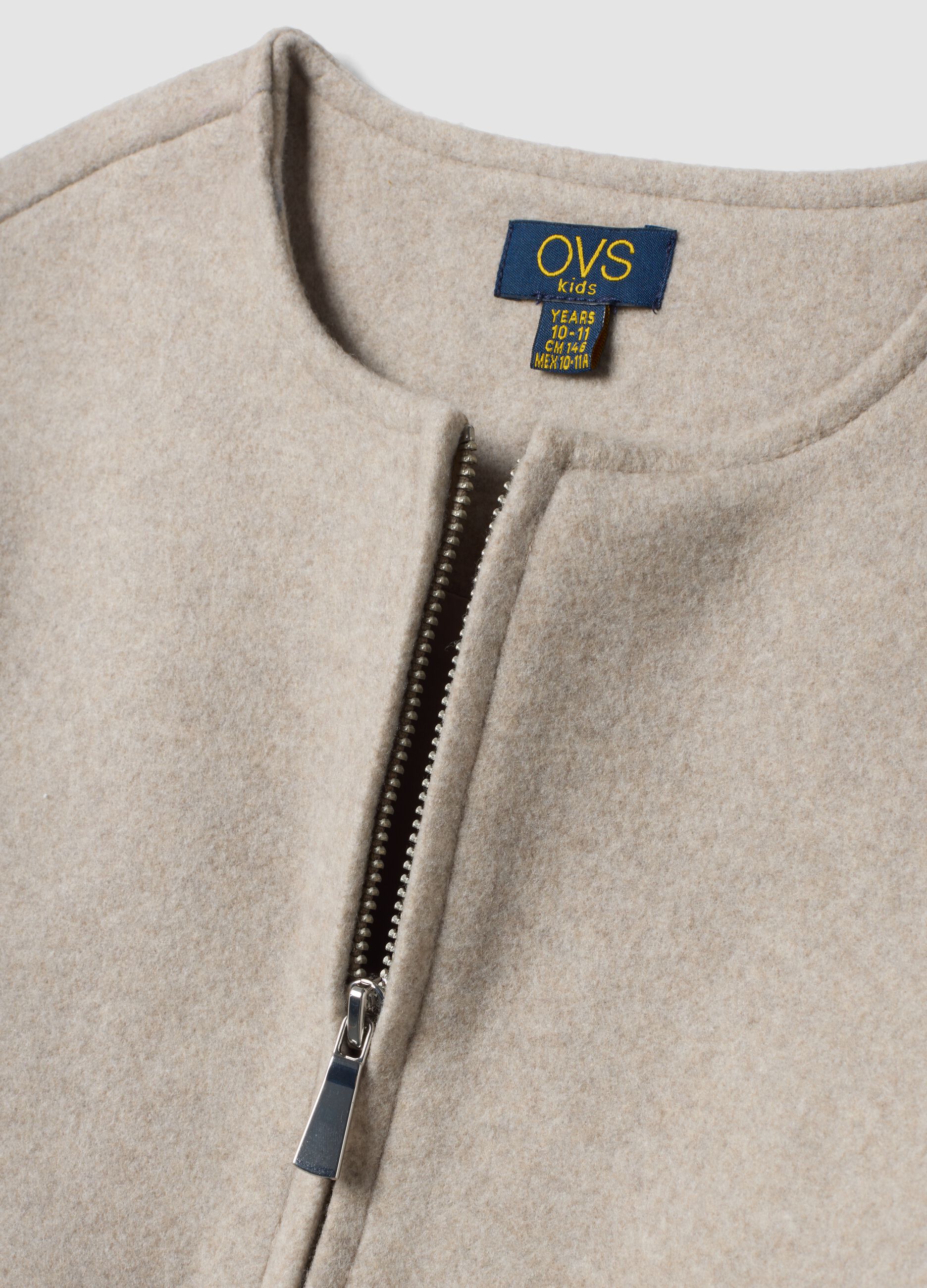 Short beige bomber jacket with zip for girls