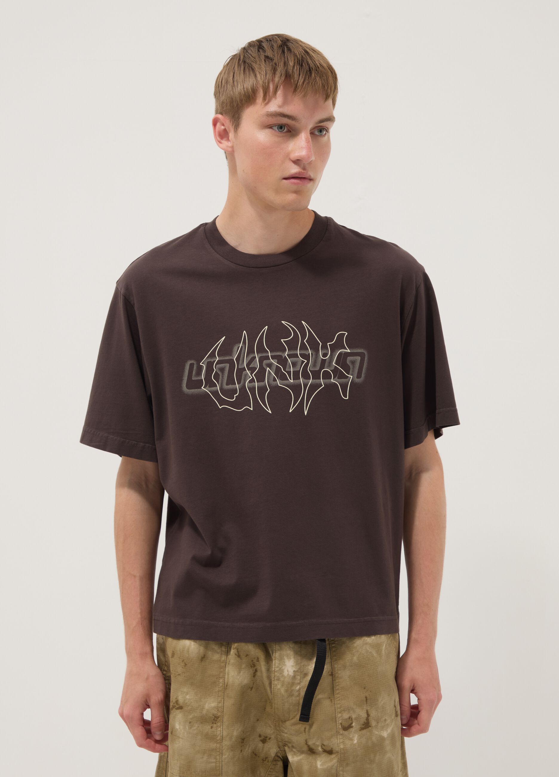 Brown short-sleeve pure cotton T-shirt