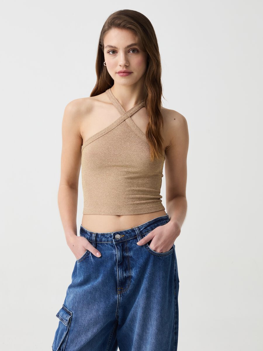 Lurex crop top with crossover straps_1