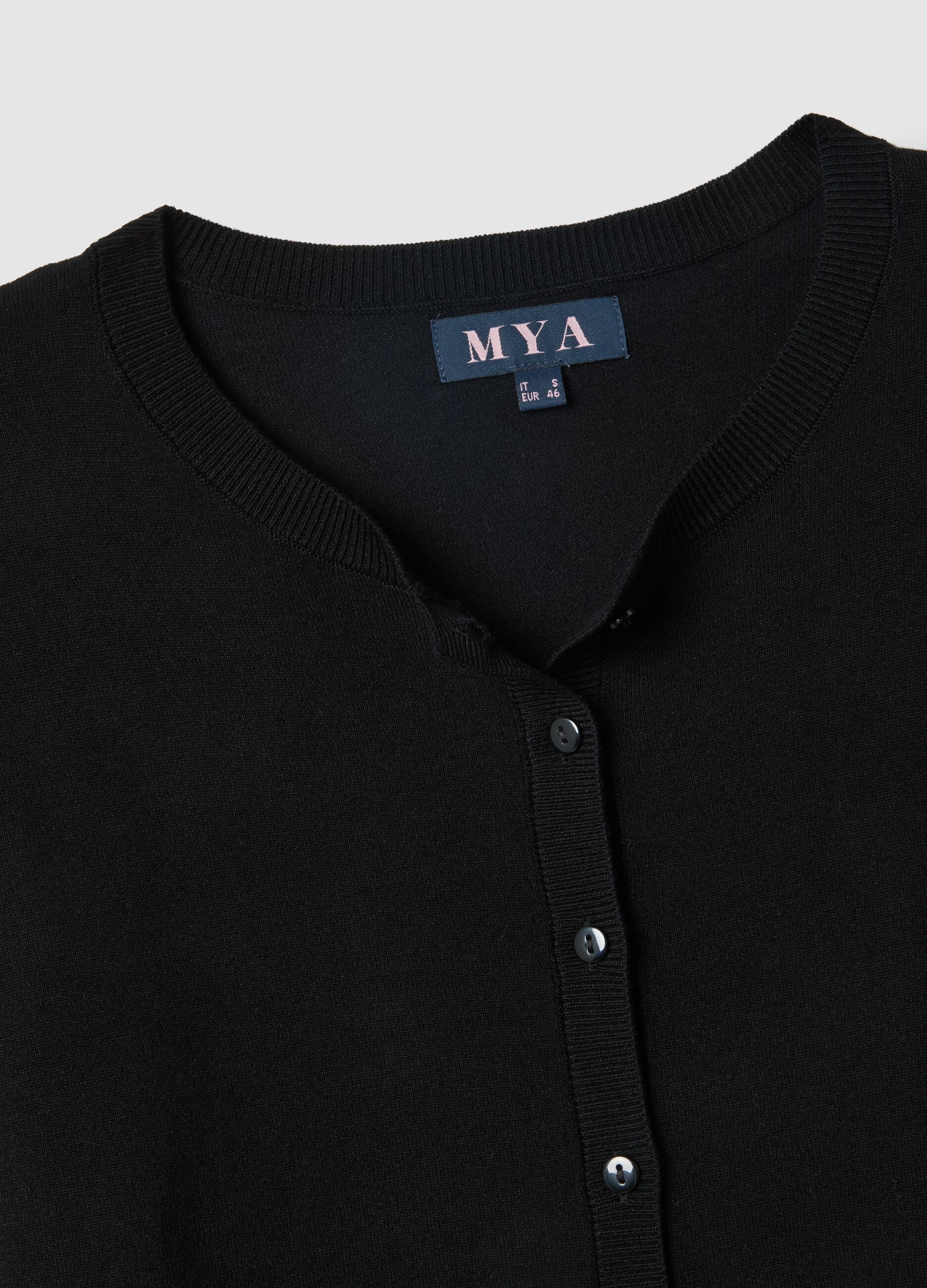 Black viscose blend regular fit cardigan with buttons