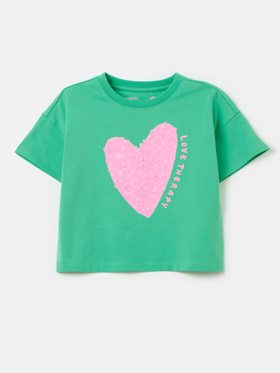 Camiseta de algodón con estampado corazón_0