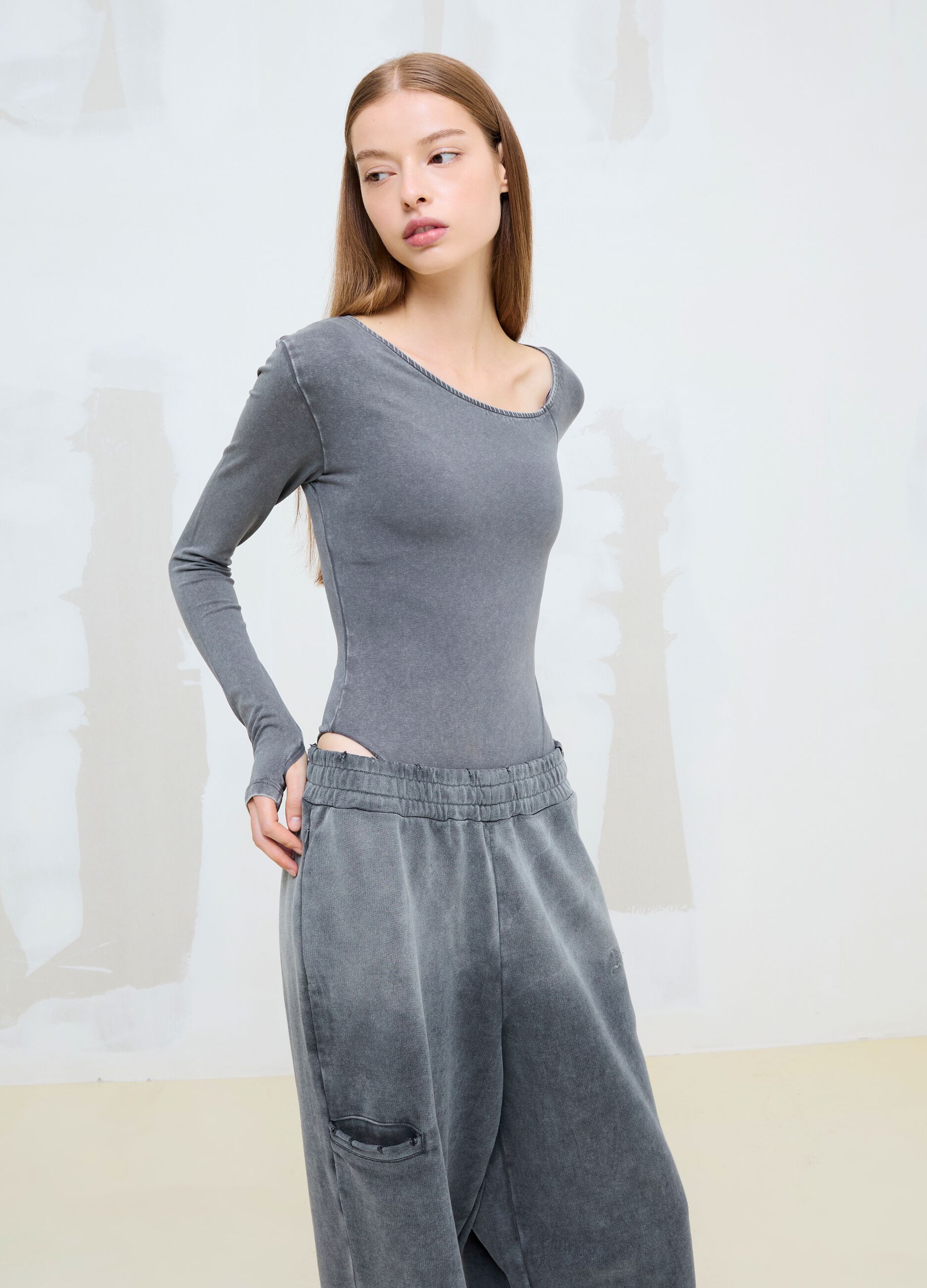 Asymmetrical Bodysuit Washed Grey