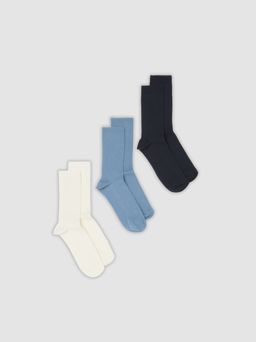 Three-pack of blue stretch cotton socks_0