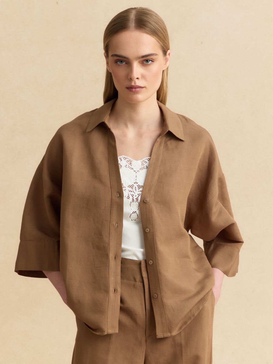 Brown linen and viscose-blend shirt_0
