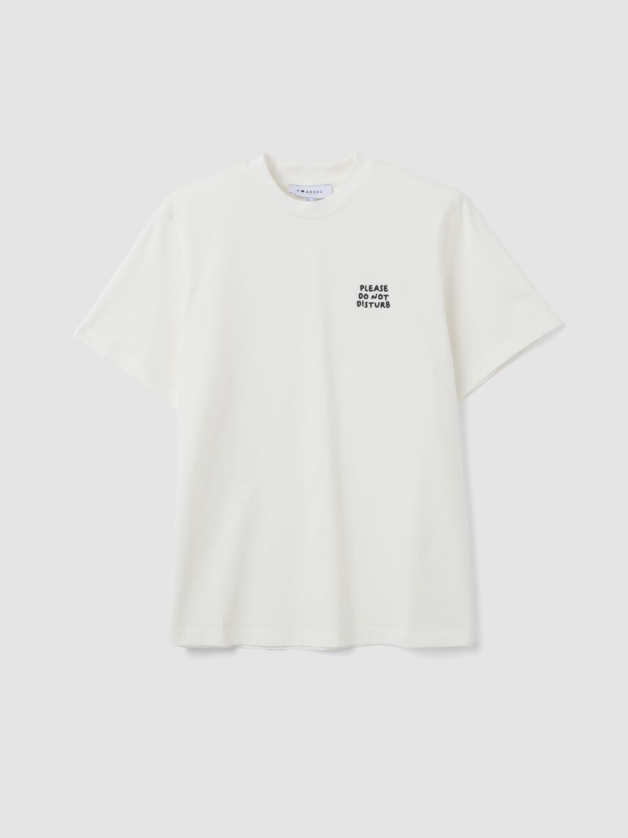 Wei&szlig;es Relaxed-Fit T-Shirt aus reiner Baumwolle mit Schriftzug auf der Brust_0