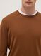 Brown crew neck pullover in regular fit cotton blend_3