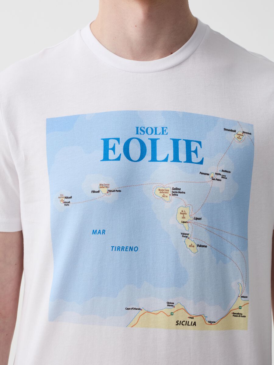 Cotton T-shirt with Aeolian Islands print_2