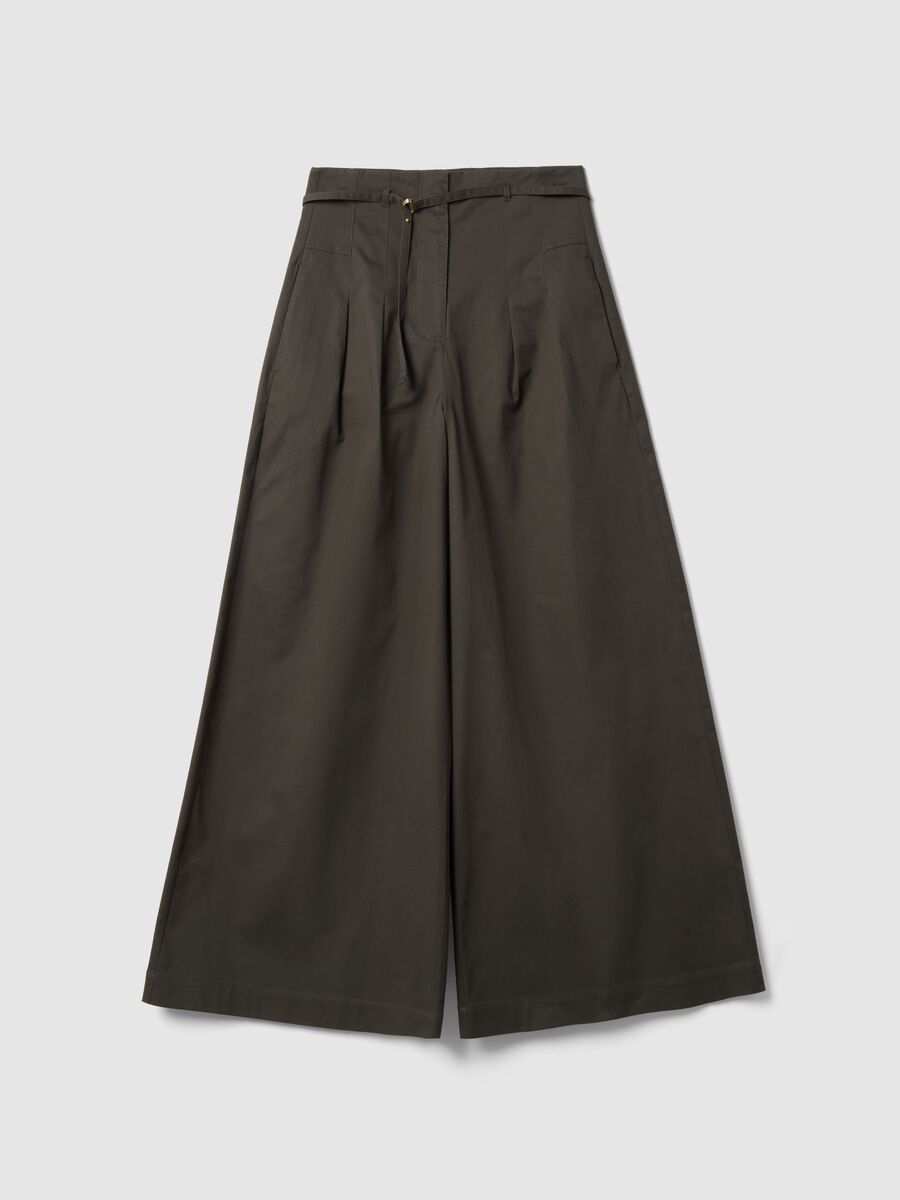 Grey wide leg stretch cotton chino trousers_0