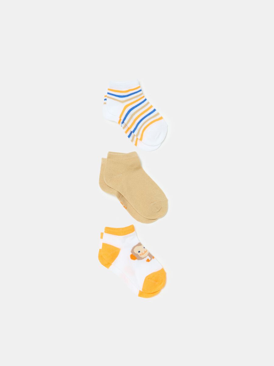 Three-pair pack short socks with monkey design_0