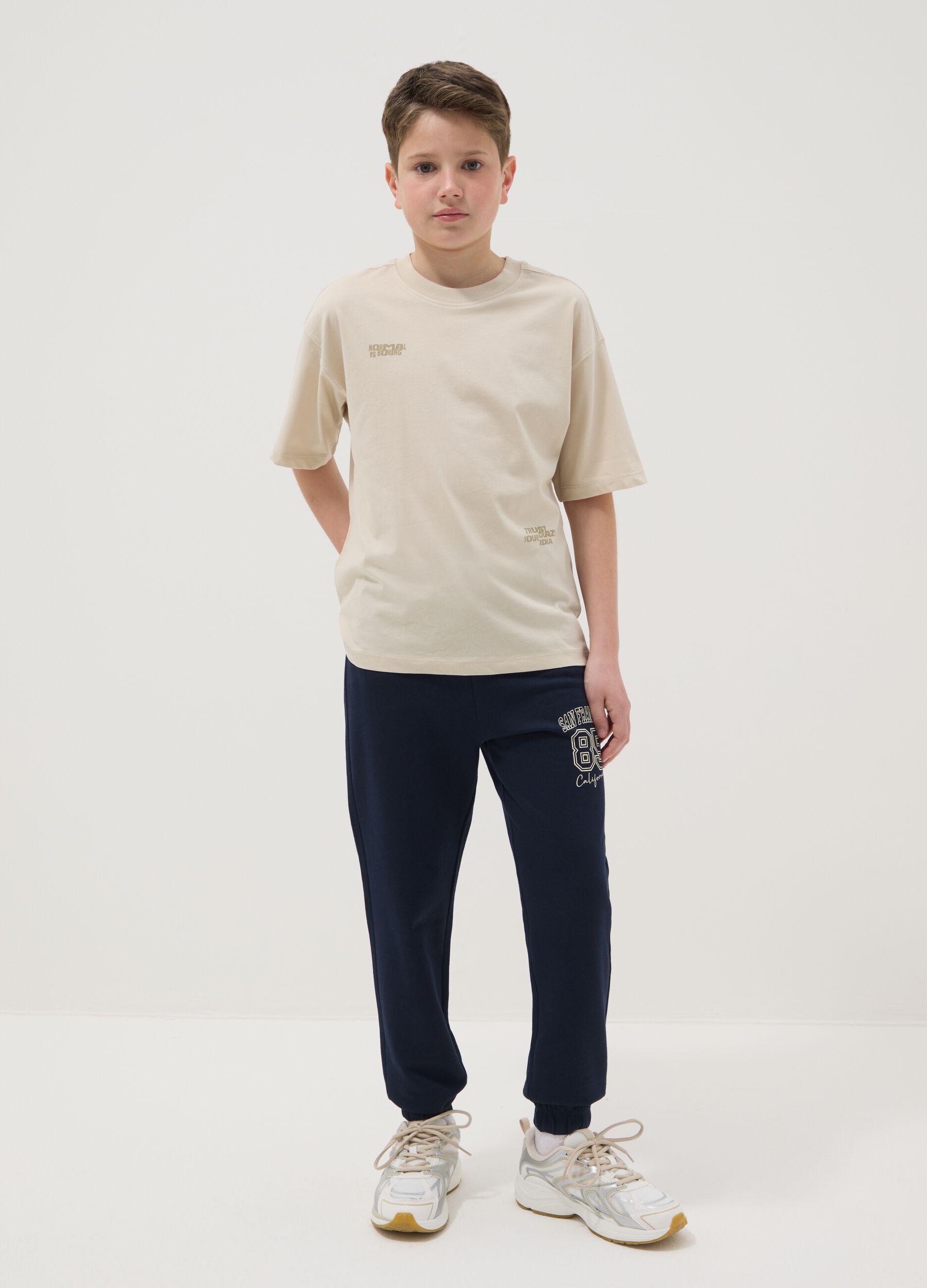 Boys&rsquo; blue cotton-viscose jogger trousers, regular fit