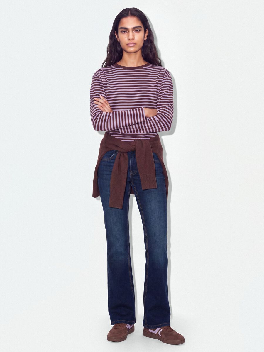 Purple striped pure cotton T-shirt with crew neck, relaxed fit_1