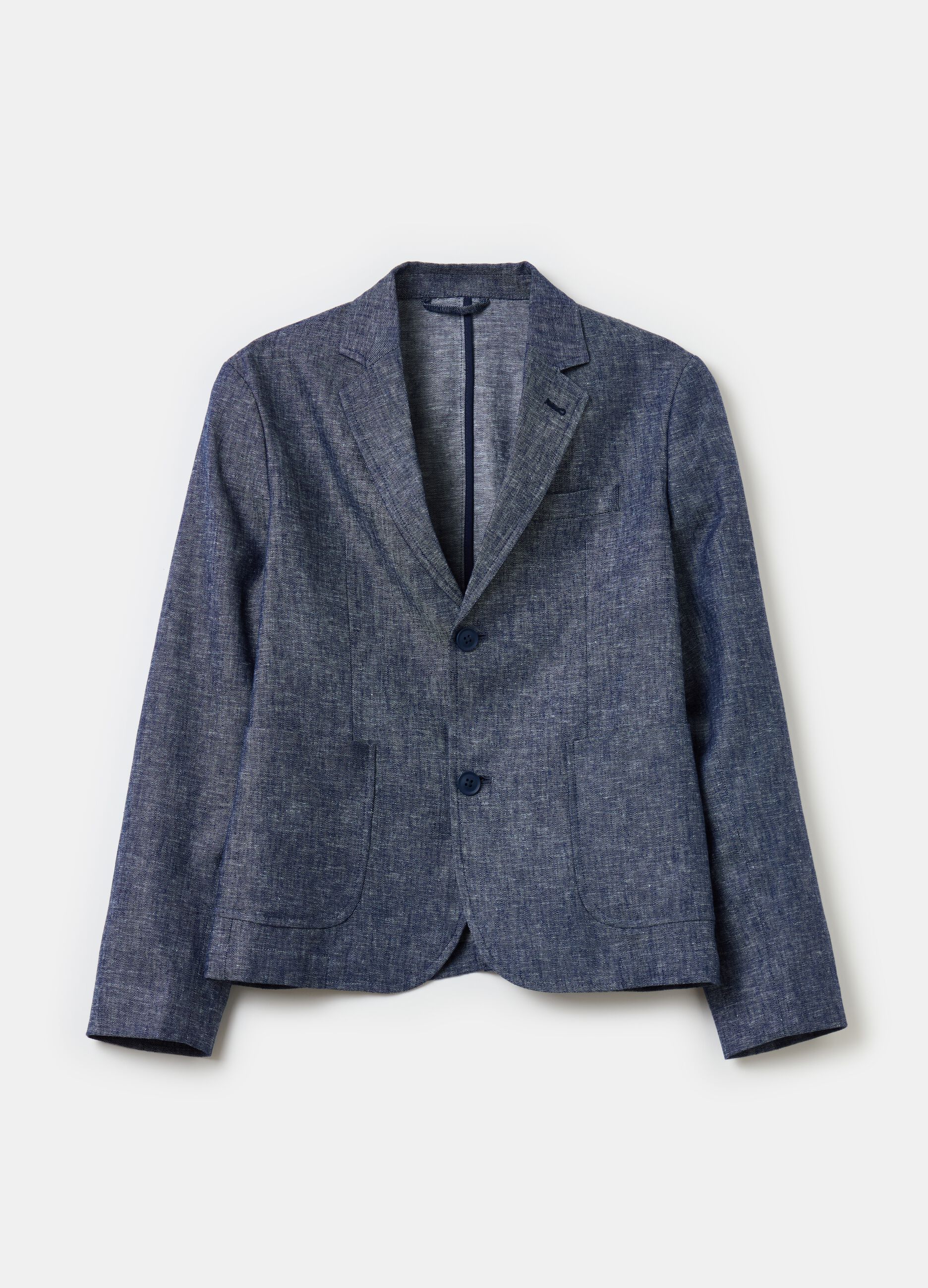 Single-breasted blazer in linen and viscose