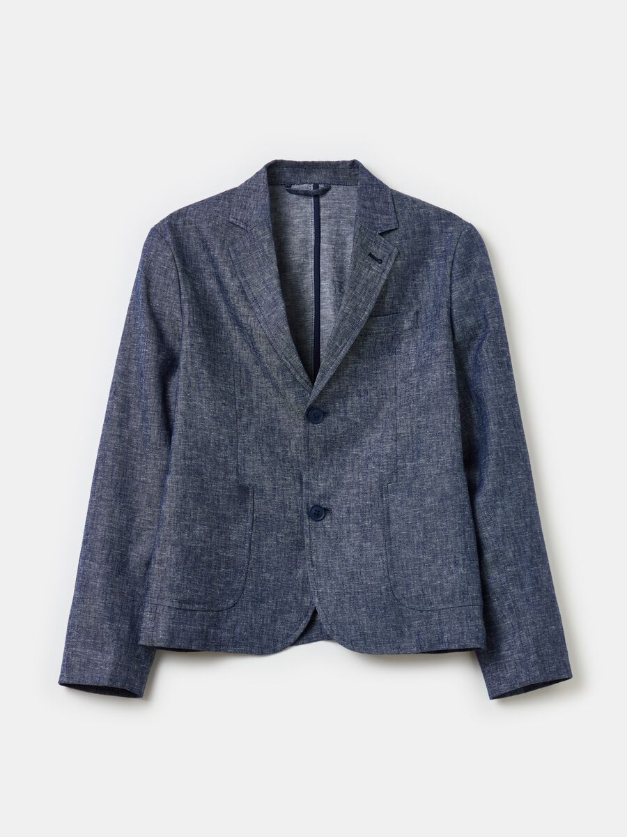 Single-breasted blazer in linen and viscose_0