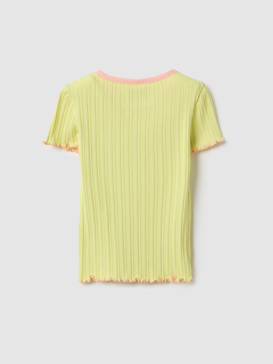 Yellow striped cotton girl&rsquo;s regular fit t-shirt with patch_1