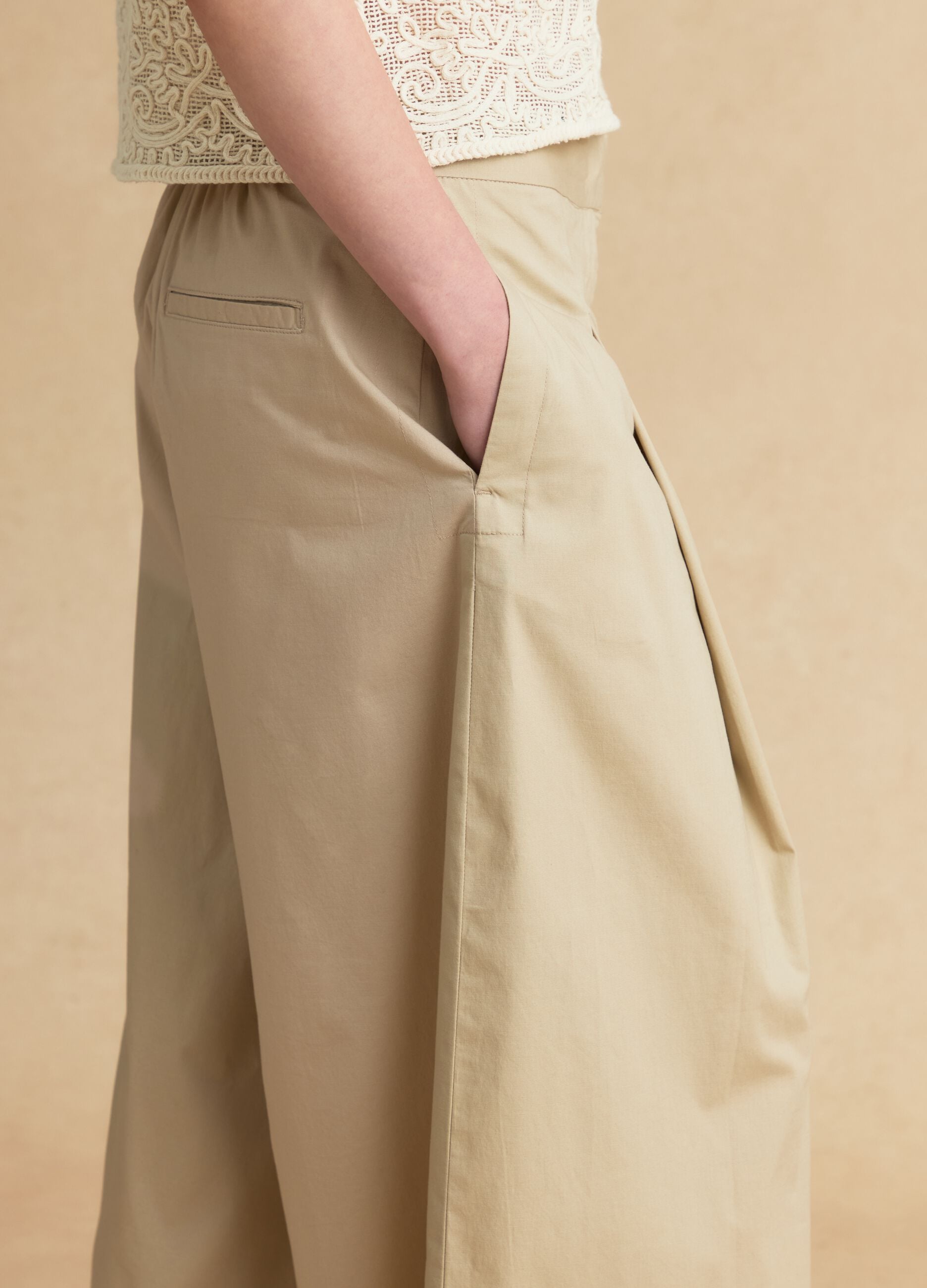 Beige stretch cotton palazzo trousers