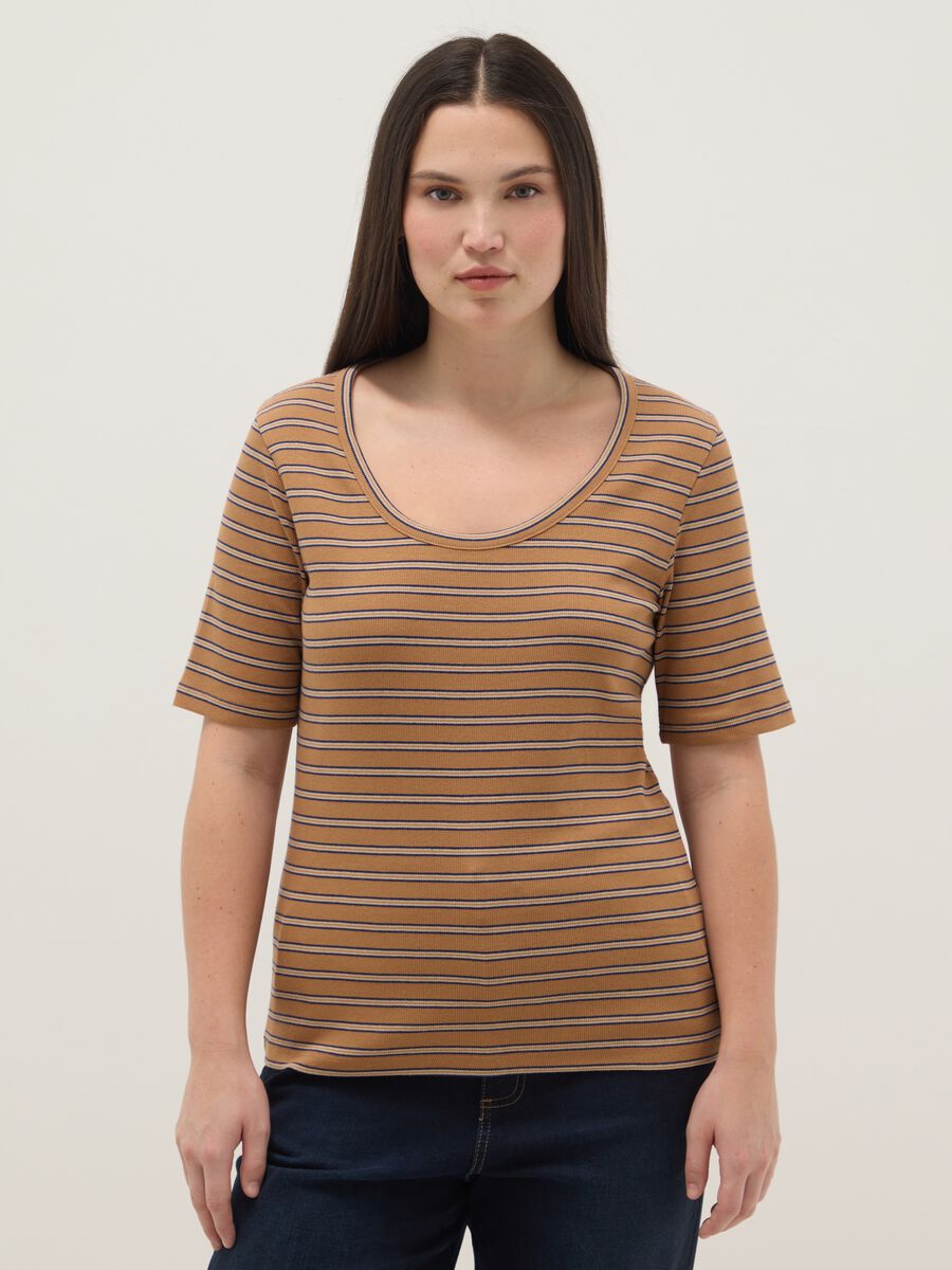 Regular Fit Multicolour Striped Stretch Cotton T-Shirt_0