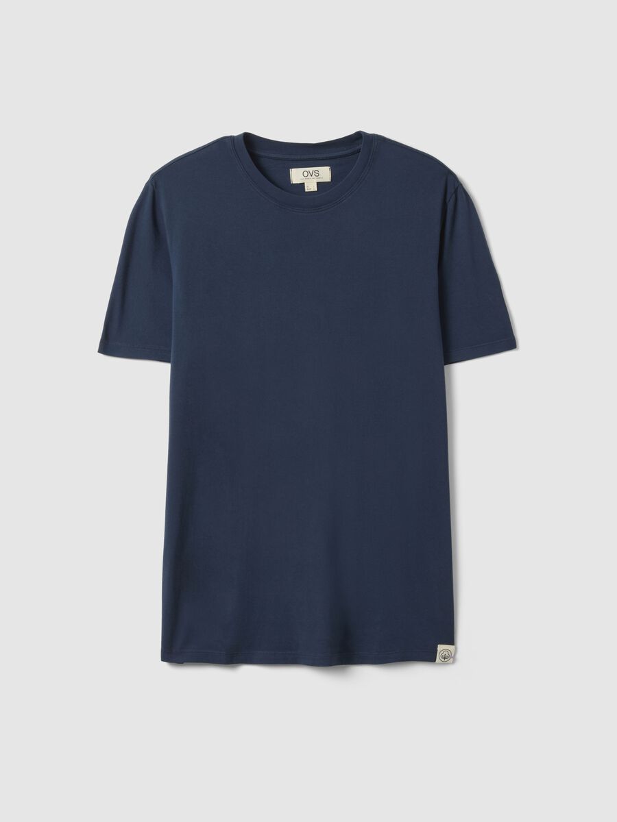 Blue regular fit crew-neck pure cotton T-shirt_4