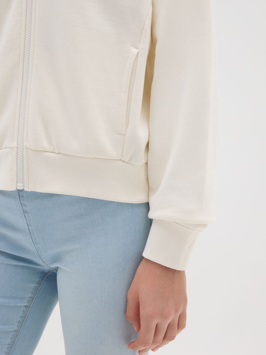 Girls' white hoodie in pure cotton regular fit with hood and zip_2