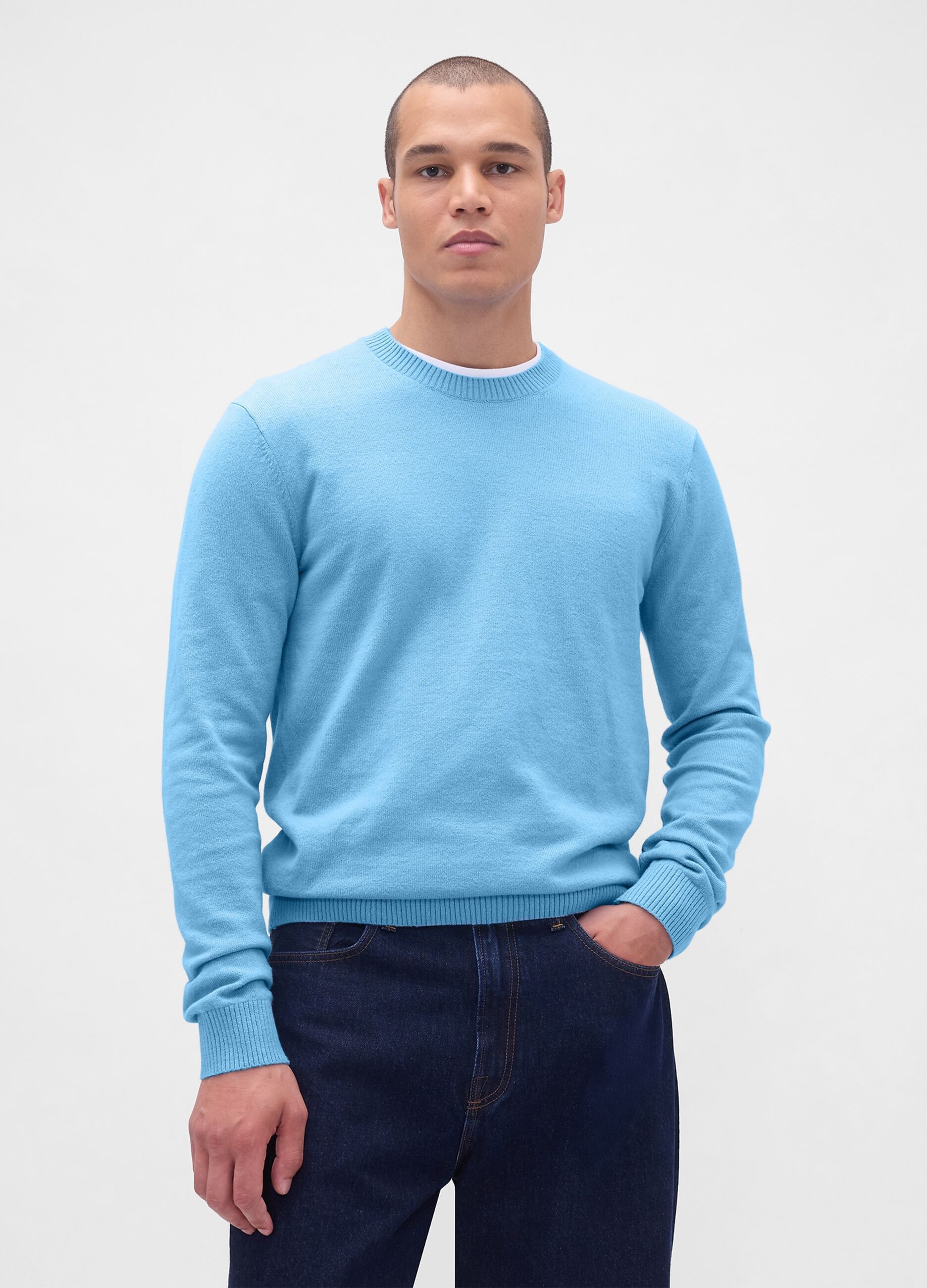 Blue Cotton Blend Sweater