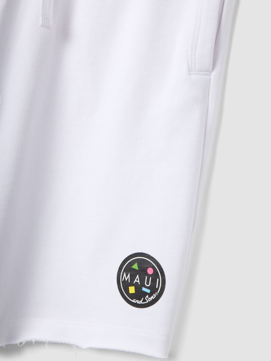 White pure cotton bermuda shorts with elasticated waist_5