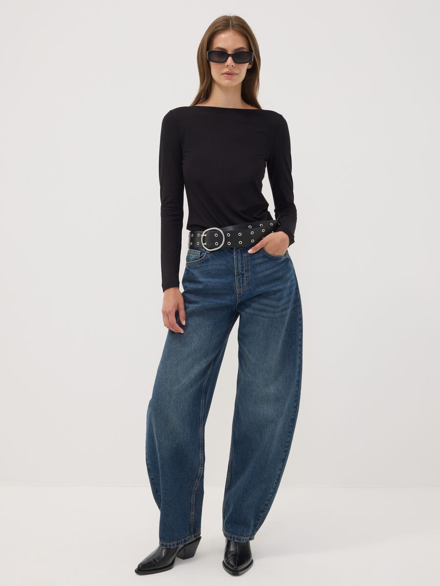 Blue denim pure cotton barrel-fit jeans_1