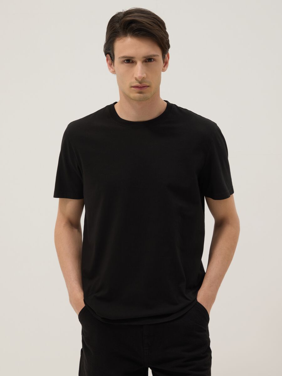 Black pure cotton short-sleeve regular fit T-shirt_1