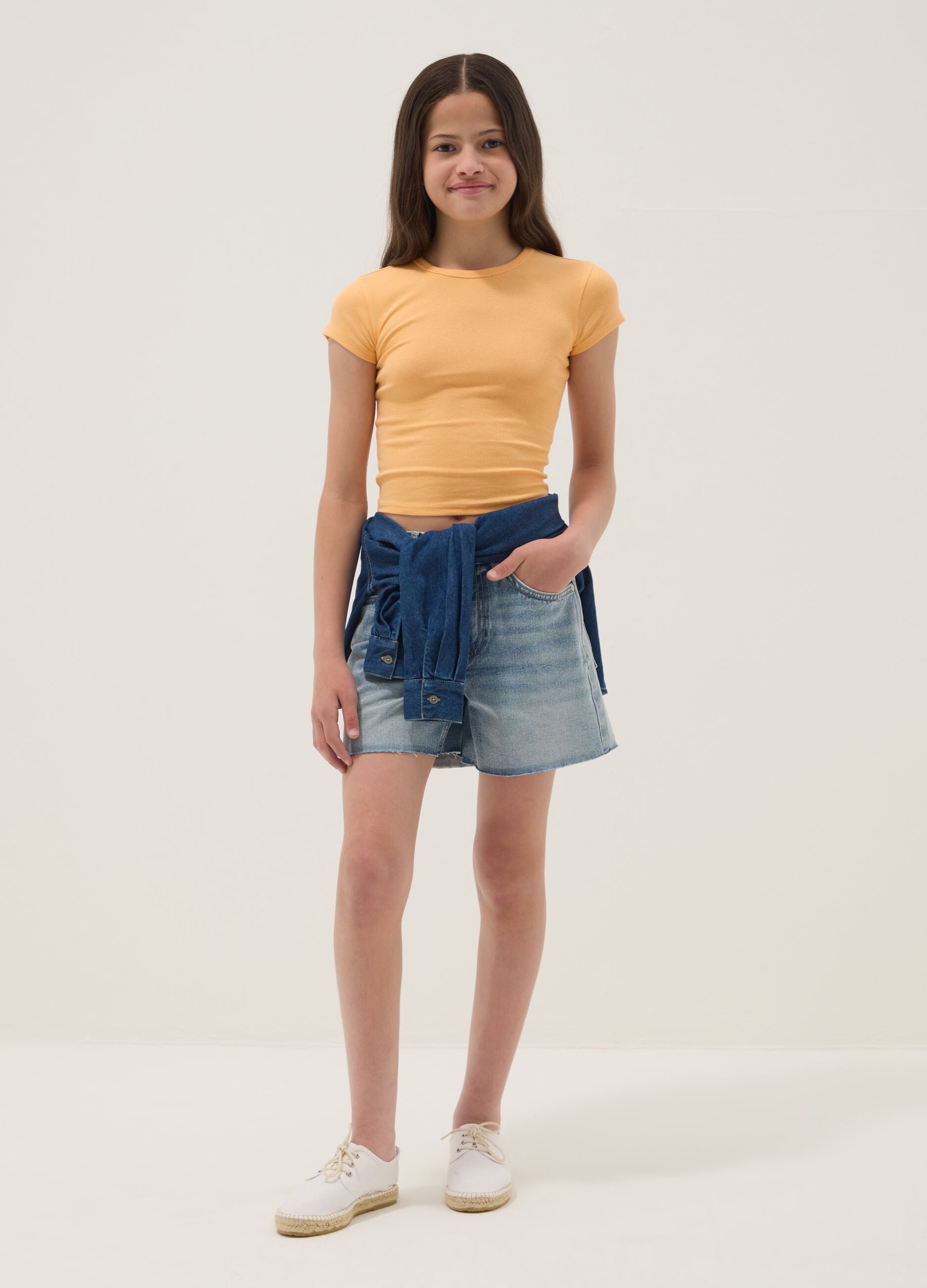 Blaue Denim-Shorts aus reiner Baumwolle f&uuml;r M&auml;dchen, Straight Fit