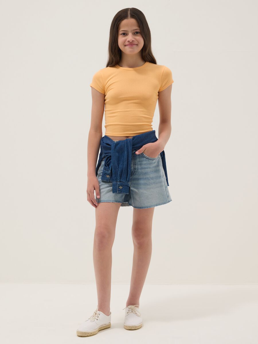 Blaue Denim-Shorts aus reiner Baumwolle f&uuml;r M&auml;dchen, Straight Fit_0