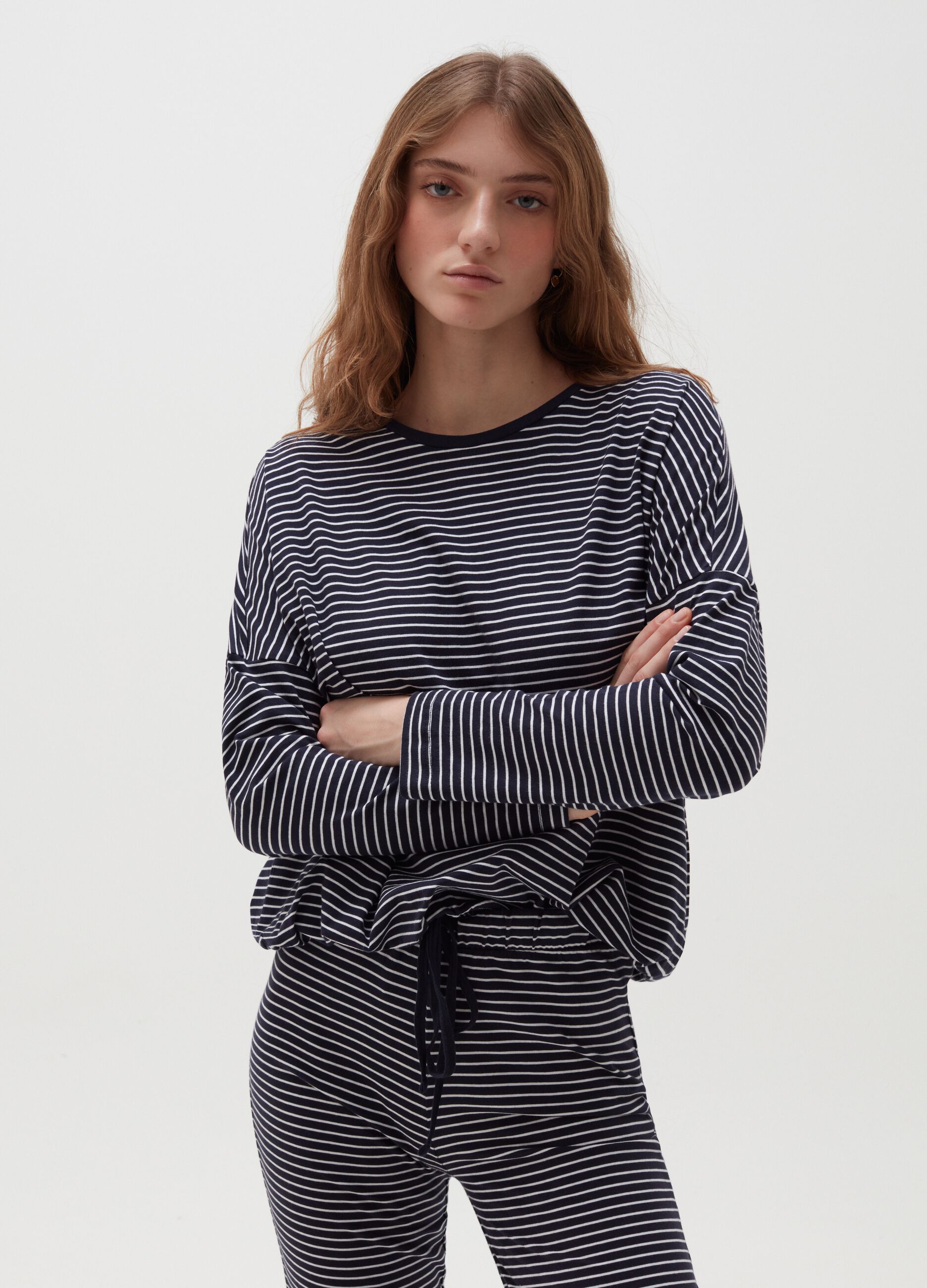 Cotton pyjama top with striped pattern