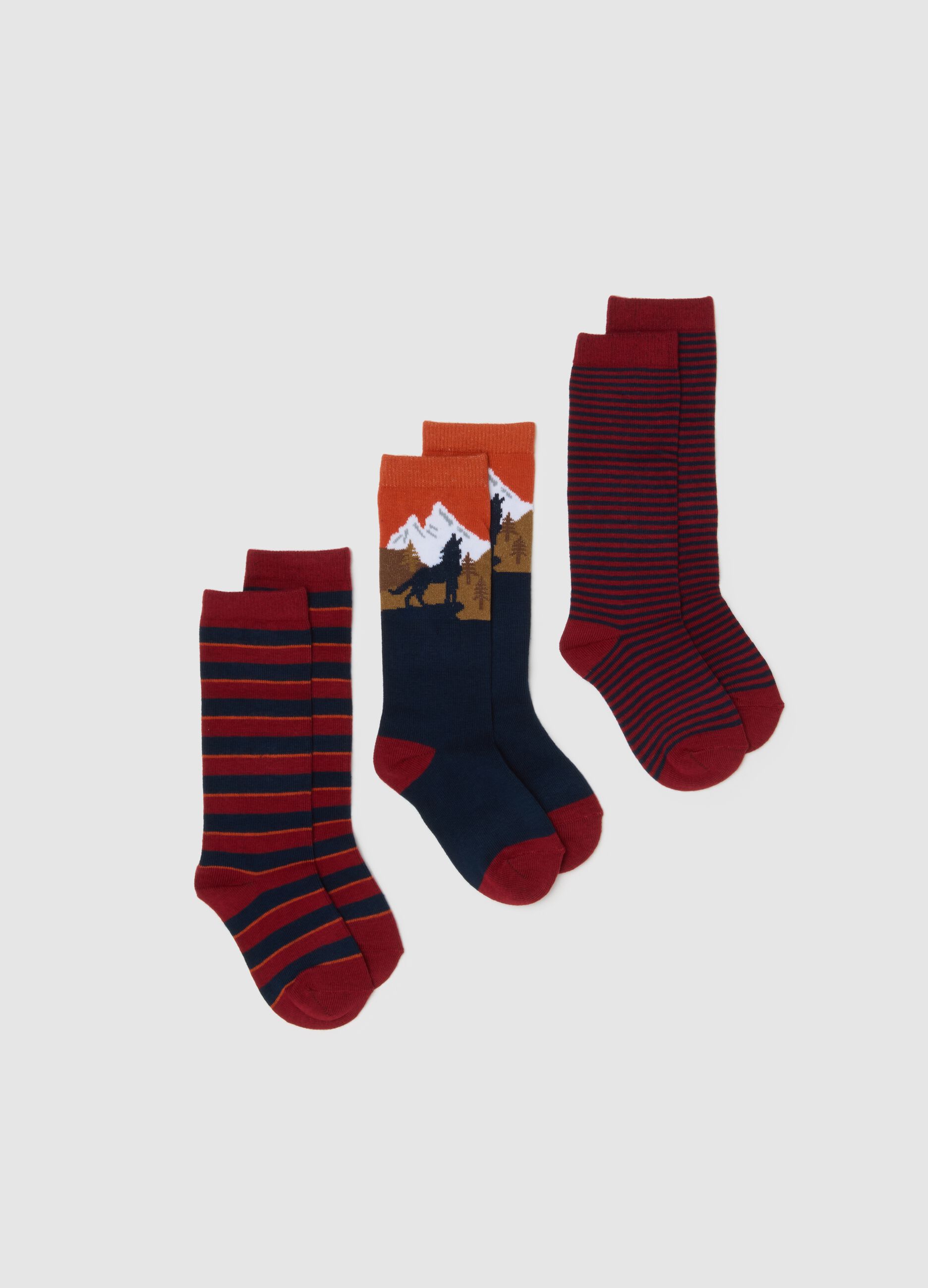 Children's long socks tripack in multicolour cotton blend