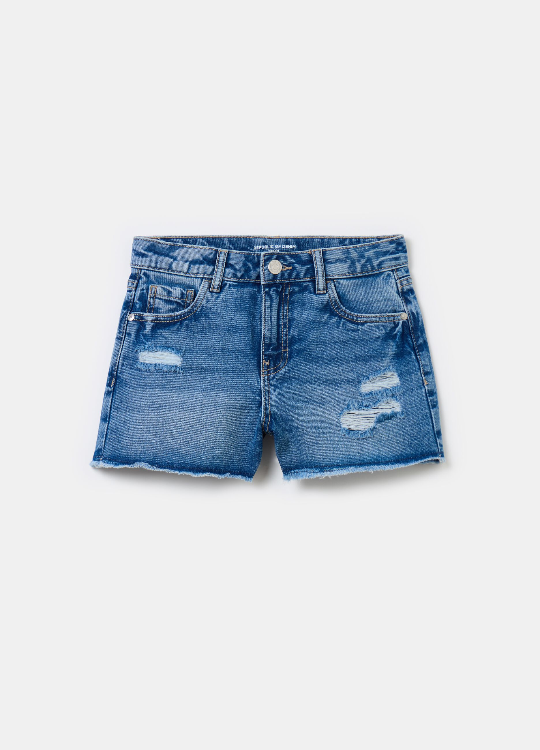 Denim shorts with abrasions