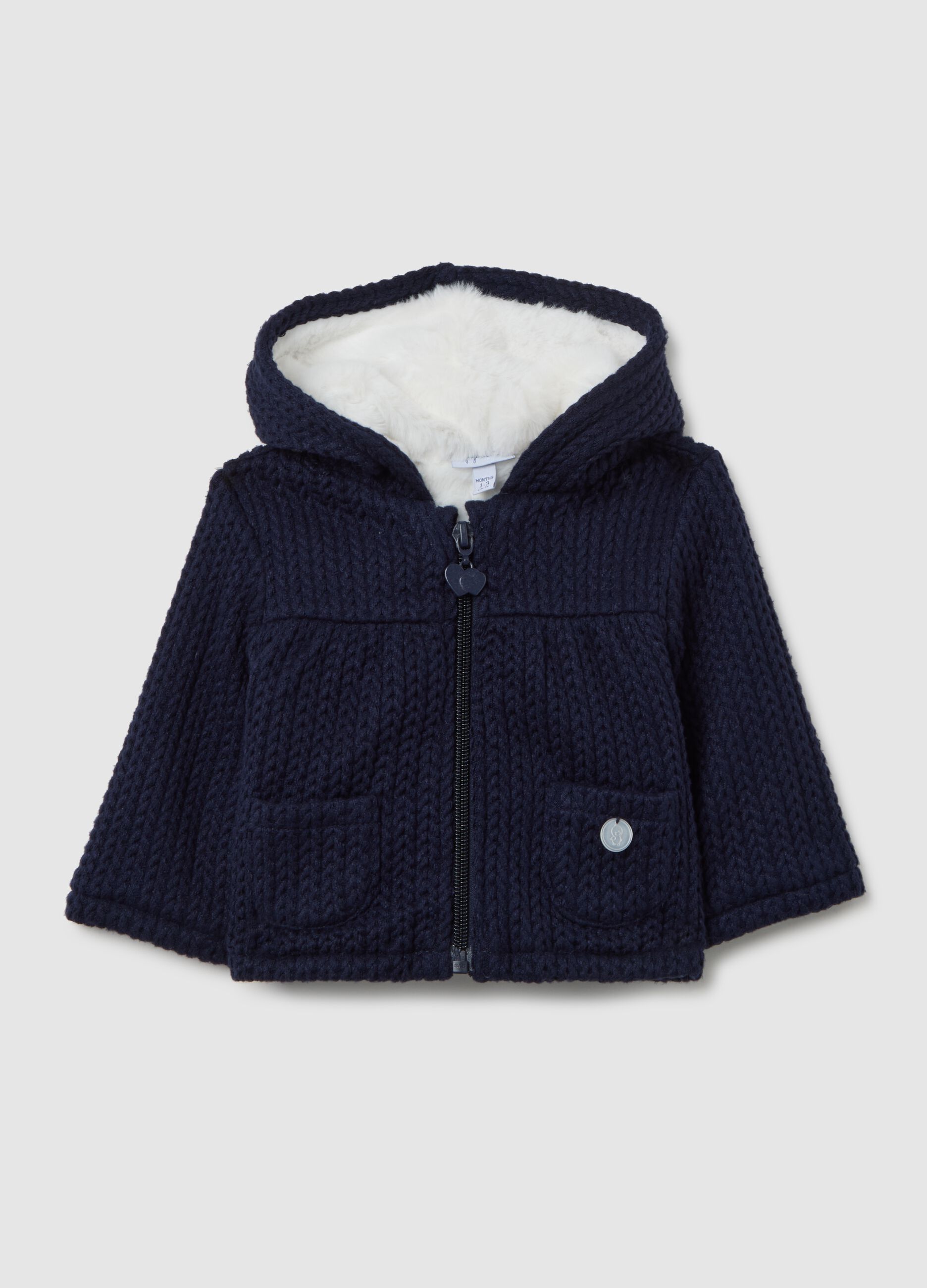 Lined blue hooded coat for baby girls regular fit with zip