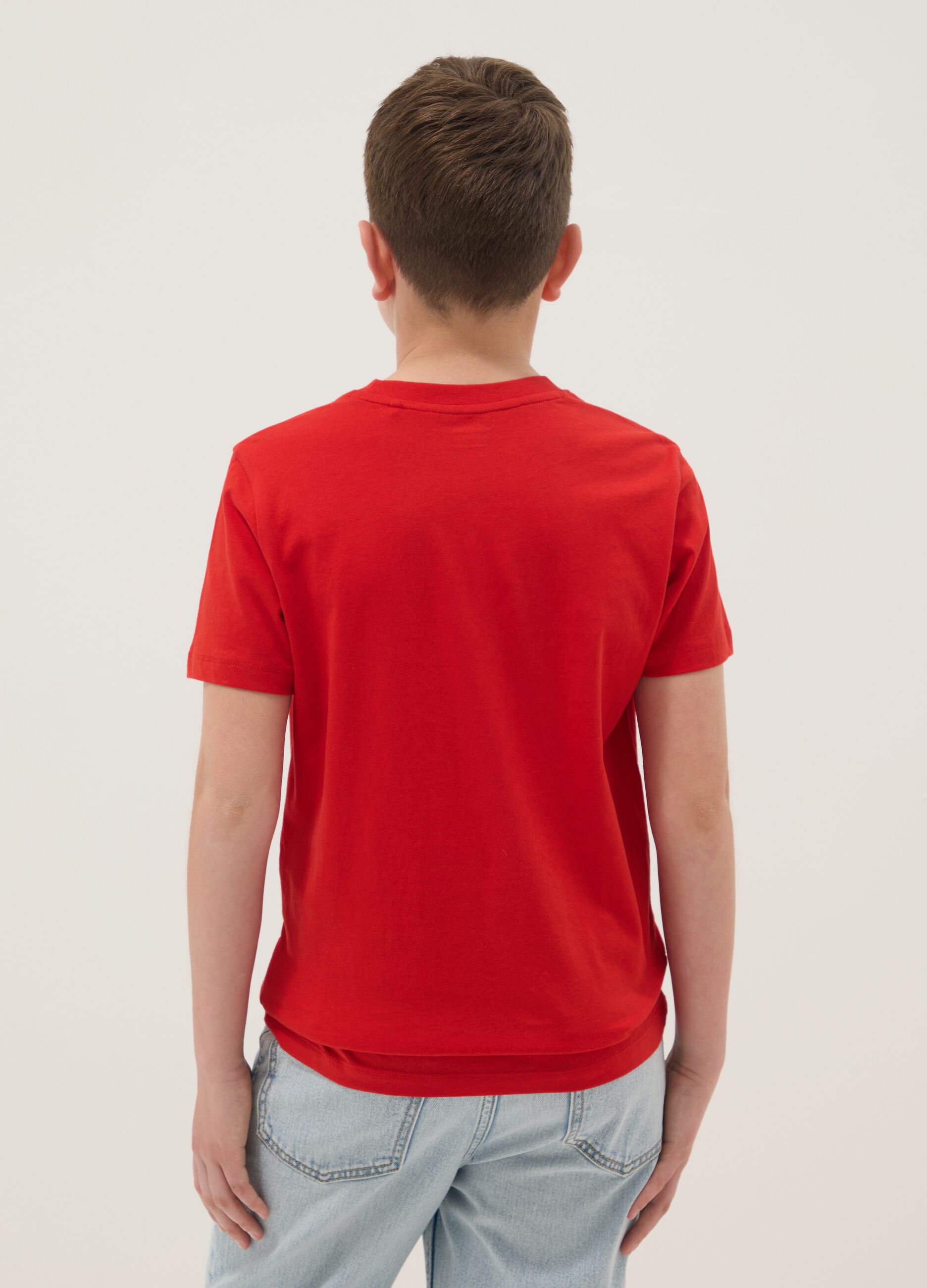 Boys&rsquo; red pure cotton T-shirt, regular fit