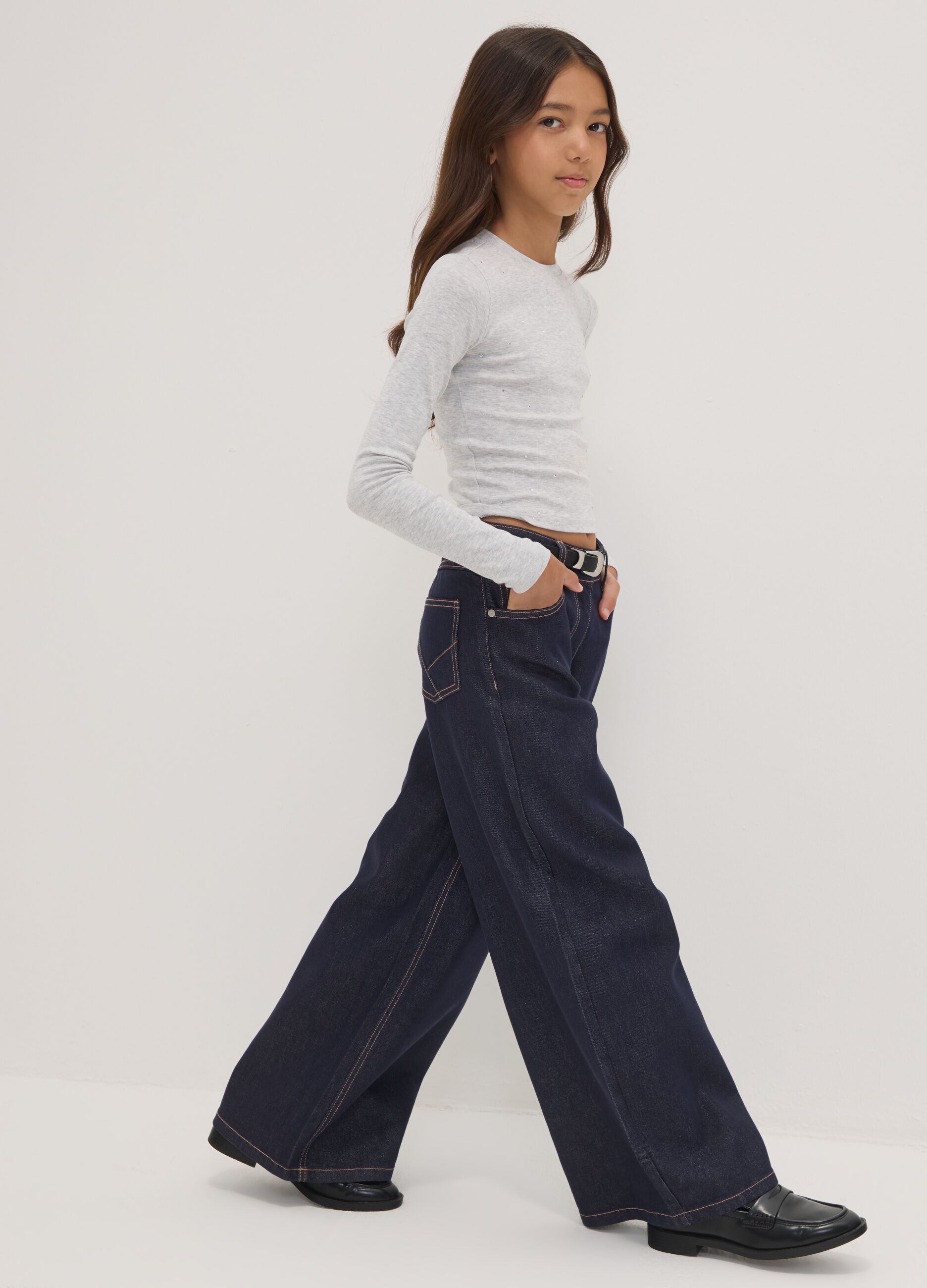 Jeans blu wide leg in misto cotone e lyocell