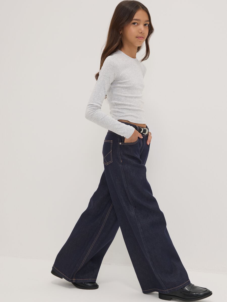 Jeans blu wide leg in misto cotone e lyocell_0