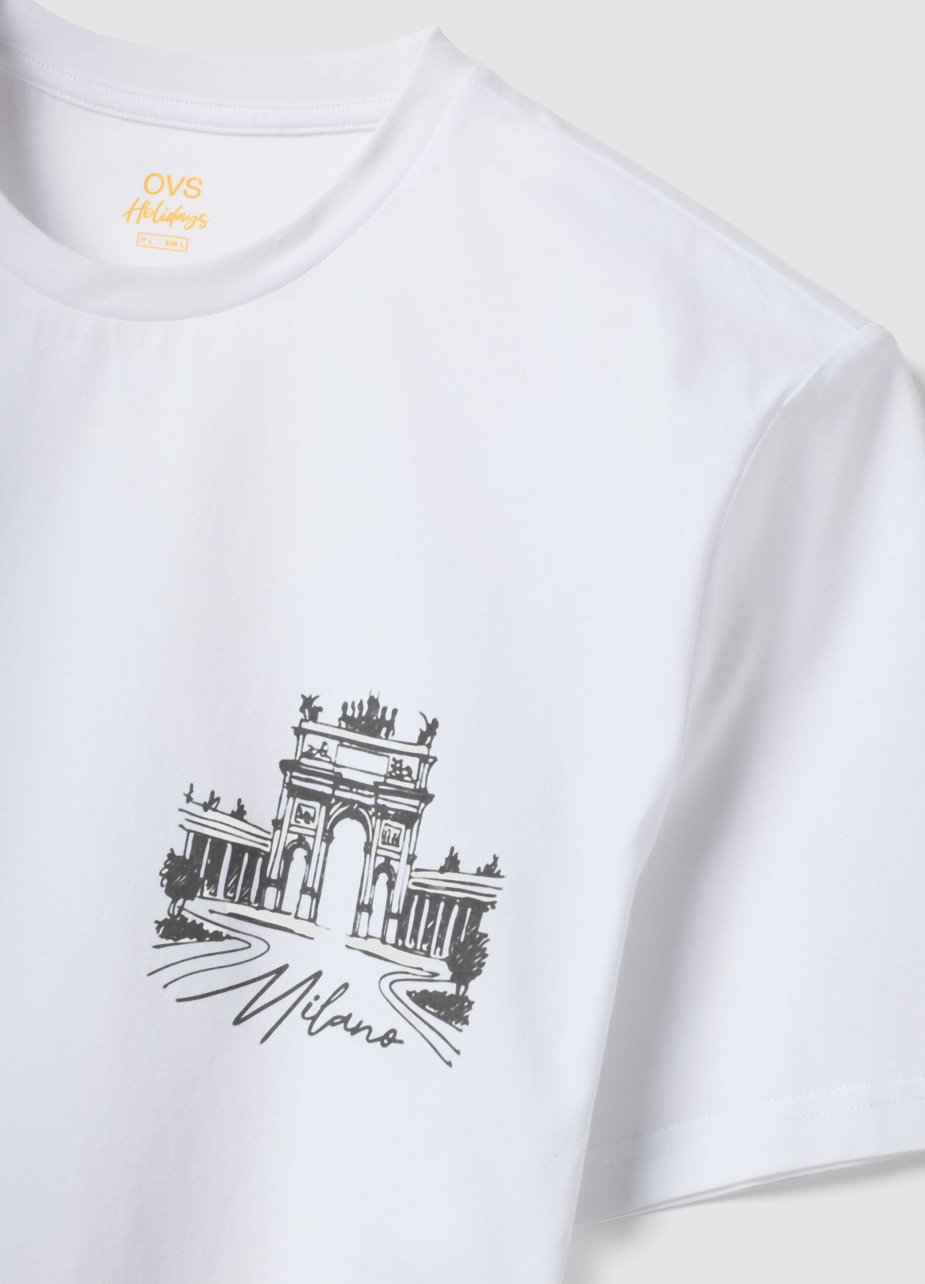 Weisses T-Shirt aus reiner Baumwolle mit Print, Regular Fit