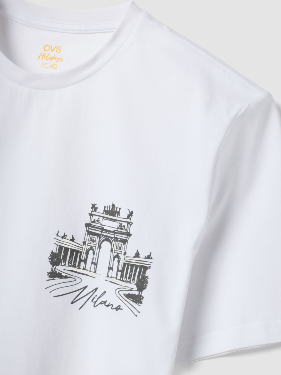 Weisses T-Shirt aus reiner Baumwolle mit Print, Regular Fit_5