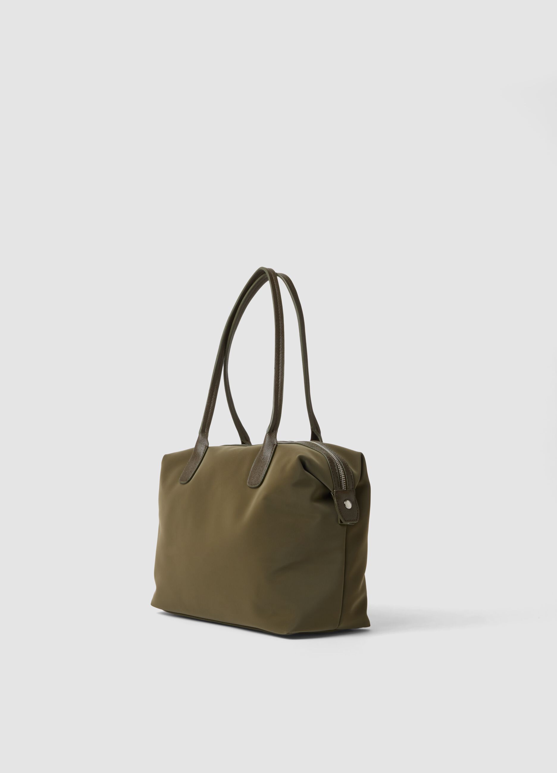 Green handbag with double handles and zip fastening