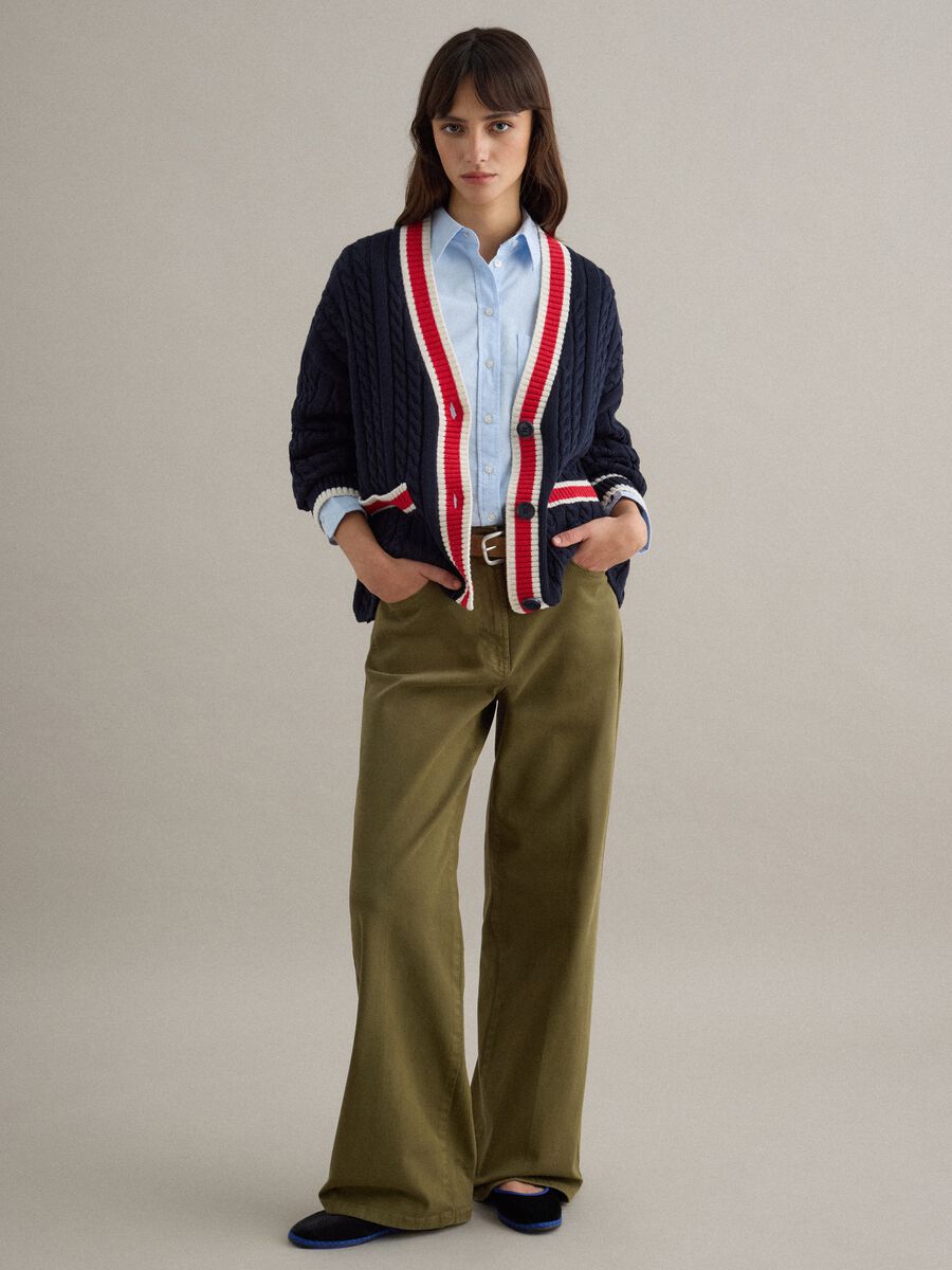 Multicolour pure cotton oversized cardigan with deep V-neck_2