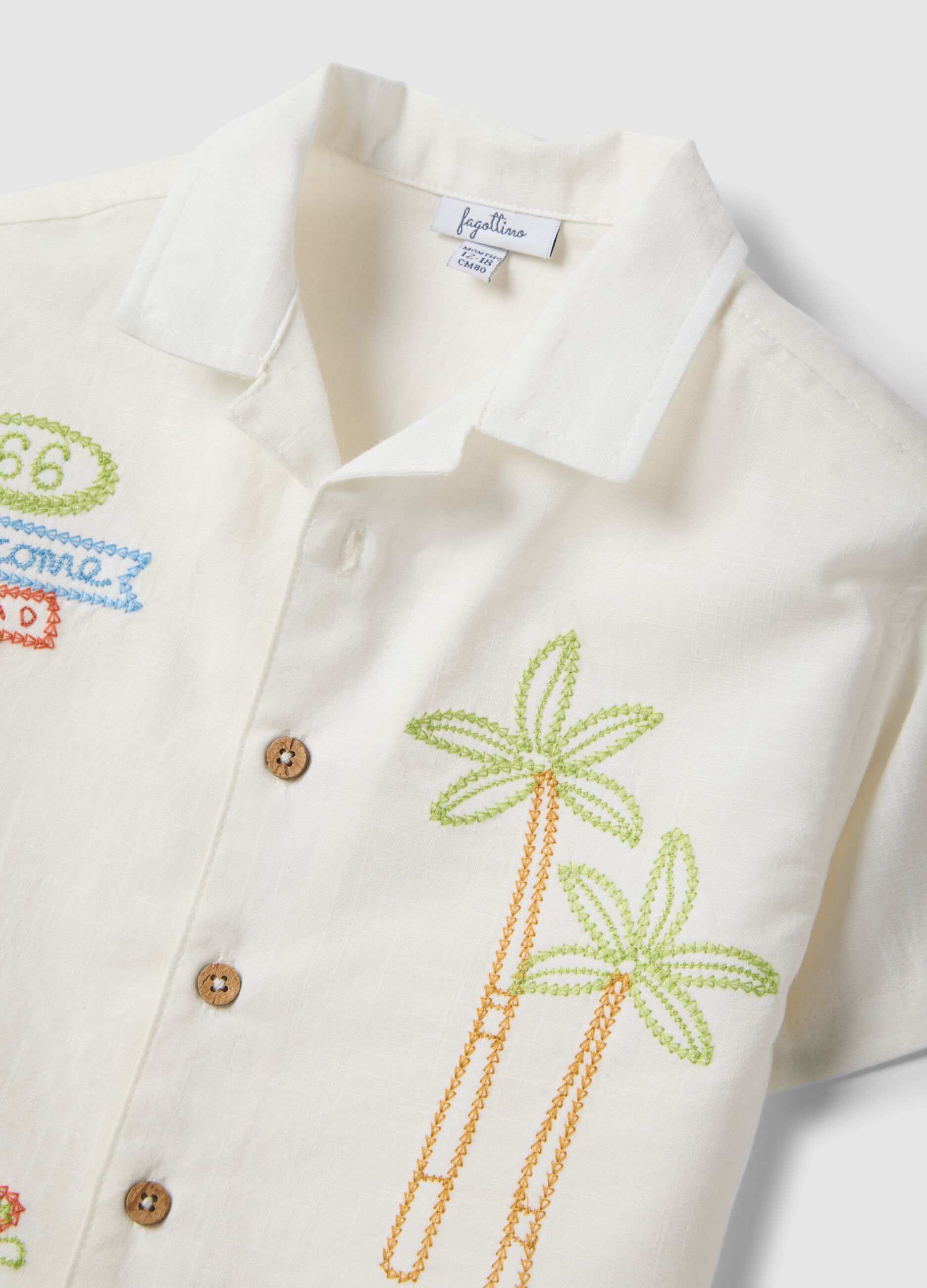 White pure cotton boys&rsquo; shirt with oversized fit and embroidery